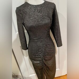 Zara Metallic Black Midi Dress